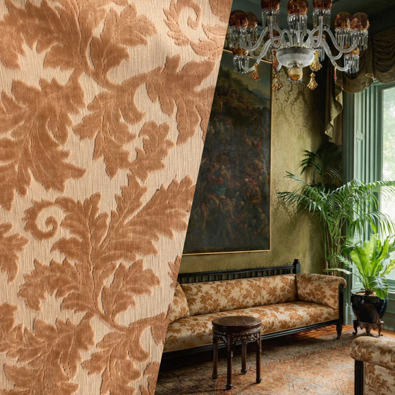 NEW! Prince Lether - Designer Italian Venetian Burnout Floral Velvet Peach Pink Fabric Upholstery - Fancy Styles Fabric Pierre Frey Lee Jofa Brunschwig & Fils