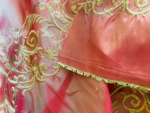 NEW Lady Linda Red with Gold Iridescence “Faux Silk”Embroidered Fabric - Fancy Styles Fabric Pierre Frey Lee Jofa Brunschwig & Fils