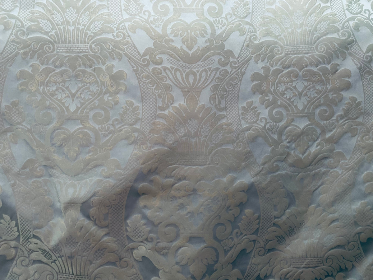 NEW! King Jeffra 100% Silk Taffeta Novelty Jacquard Drapery Fabric in Damask- Silvery Blue - Fancy Styles Fabric Pierre Frey Lee Jofa Brunschwig & Fils
