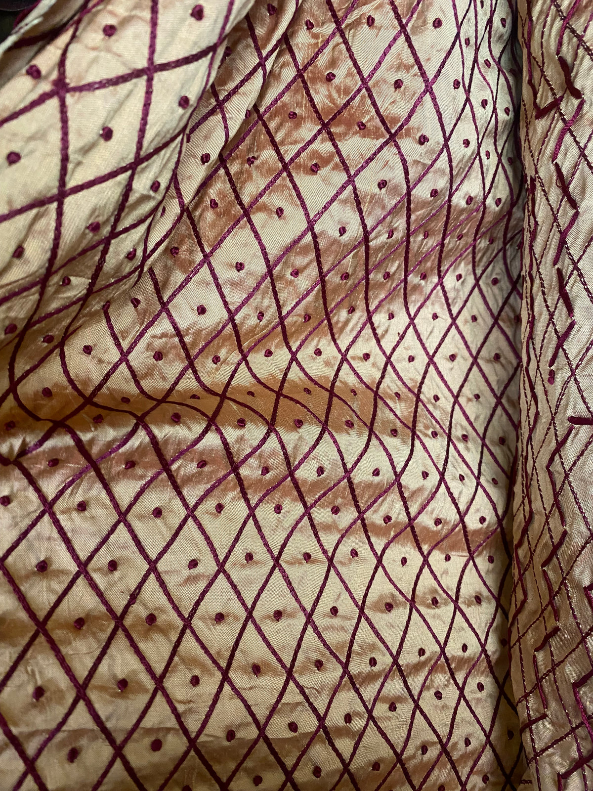 NEW Duchess Dorta 100% Silk Dupioni Embroidered Diamond Dot Motif Cream White and Burgundy Red - Fancy Styles Fabric Pierre Frey Lee Jofa Brunschwig & Fils