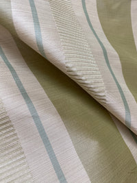 NEW Queen Sherrice 100% Silk Dupioni Ribbon Stripes Fabric - Pistachio Green and Cream with Sea Foam Blue Pinstripe - Fancy Styles Fabric Pierre Frey Lee Jofa Brunschwig & Fils