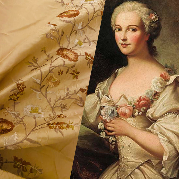 NEW! Duchess Aurora Light Gold Faux Silk Embroidered Fabric - Fancy Styles Fabric Pierre Frey Lee Jofa Brunschwig & Fils