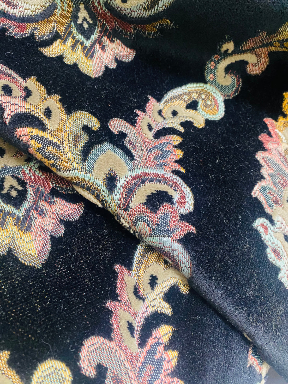 NEW! Duke Challace Designer Italian Burnout Medallion Chenille Velvet Upholstery Fabric - Black - Fancy Styles Fabric Pierre Frey Lee Jofa Brunschwig & Fils