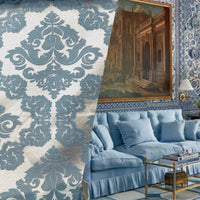 NEW 36" x 54" Remnant - King Pelmar Antique Inspired Eggshell Silver Blue Satin Brocade Upholstery Fabric (Copy) - Fancy Styles Fabric Pierre Frey Lee Jofa Brunschwig & Fils