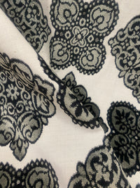 King Jador Designer Medallion Damask Velvet Fabric Upholstery-Dark Grey, Black and White - Fancy Styles Fabric Pierre Frey Lee Jofa Brunschwig & Fils