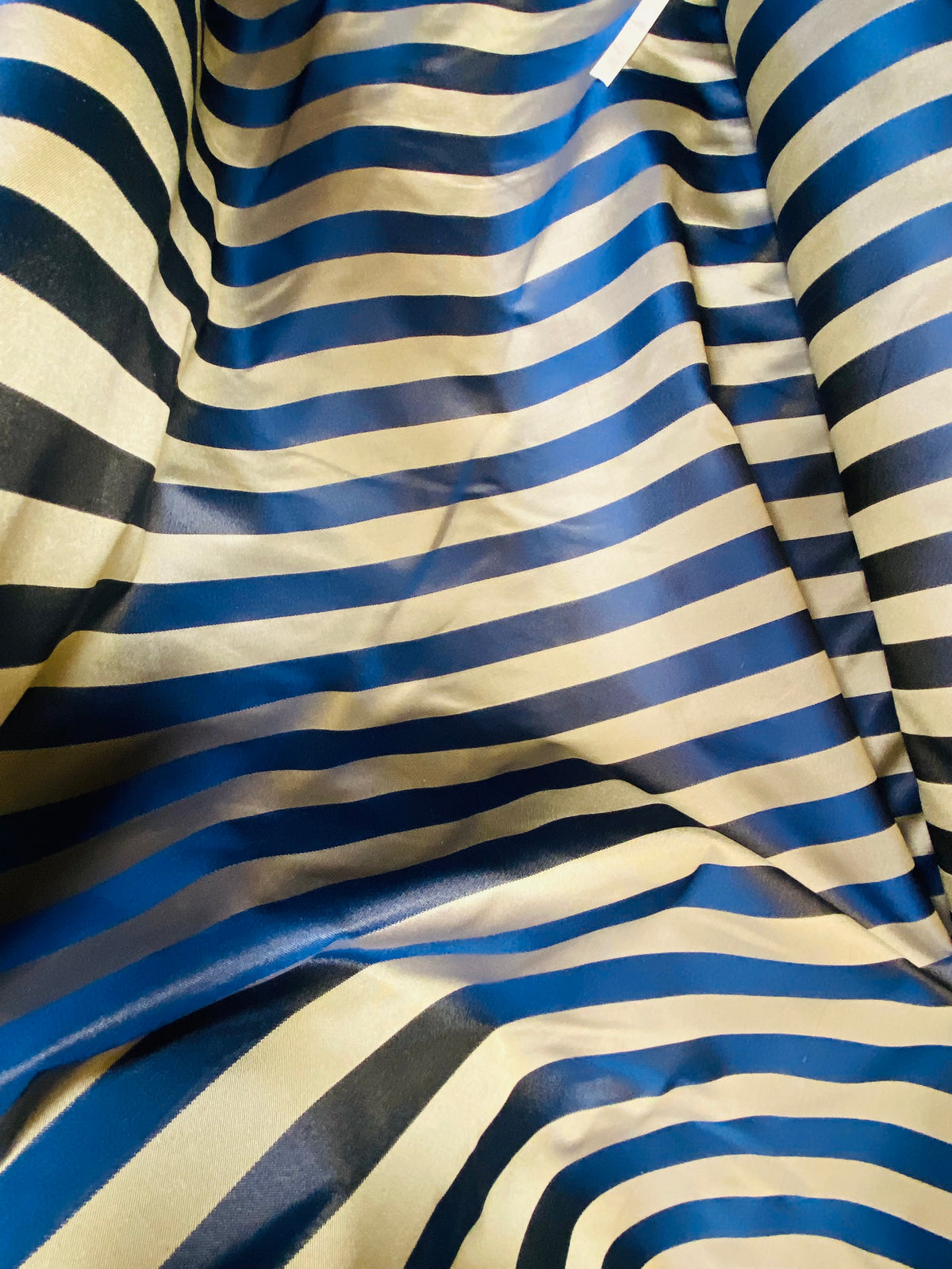 NEW! Prince Pendleton 100% Silk Taffeta Novelty Drapery Fabric in 1” Stripe- Blue and Gold - Fancy Styles Fabric Pierre Frey Lee Jofa Brunschwig & Fils