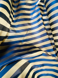 NEW! Prince Pendleton 100% Silk Taffeta Novelty Drapery Fabric in 1” Stripe- Blue and Gold - Fancy Styles Fabric Pierre Frey Lee Jofa Brunschwig & Fils
