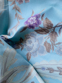 NEW Queen Marionette Novelty Ritz Neoclassical Brocade Medallion Floral Aubusson Satin Fabric - Light Blue