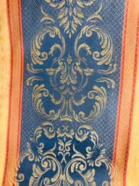 NEW! SALE! Duke Sebastia Designer Brocade Satin Fabric- French Blue Yellow Stripe- Drapery Upholstery - Fancy Styles Fabric Pierre Frey Lee Jofa Brunschwig & Fils
