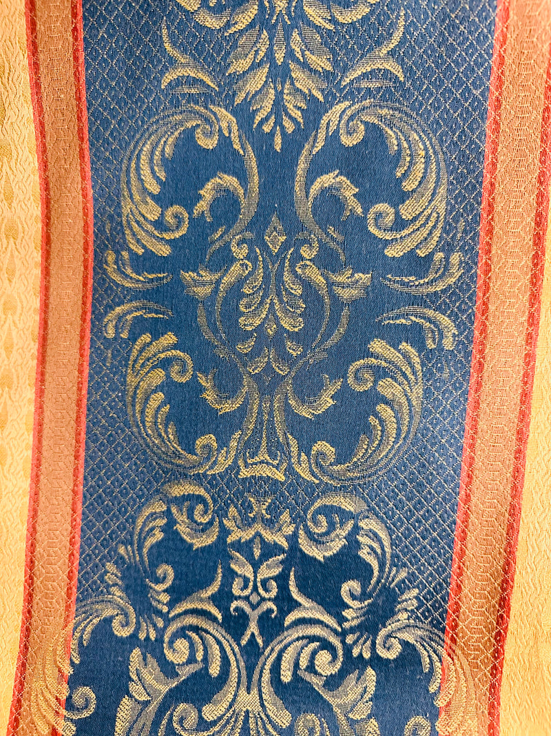 NEW! SALE! Duke Sebastia Designer Brocade Satin Fabric- French Blue Yellow Stripe- Drapery Upholstery
