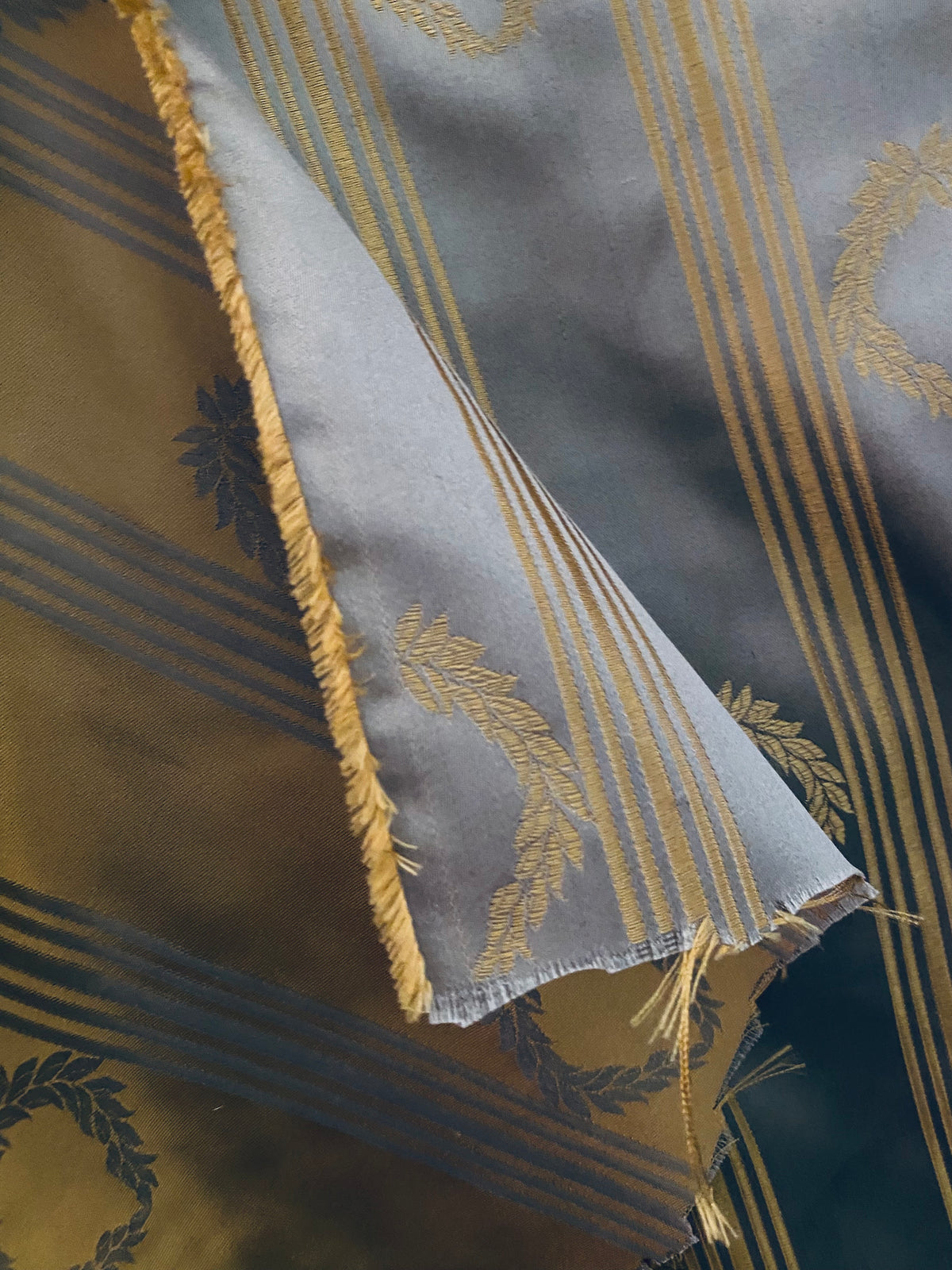 NEW! Princess Pitta 100% Silk Taffeta Novelty Jacquard Stripe Fabric- Gold and Grey - Fancy Styles Fabric Pierre Frey Lee Jofa Brunschwig & Fils