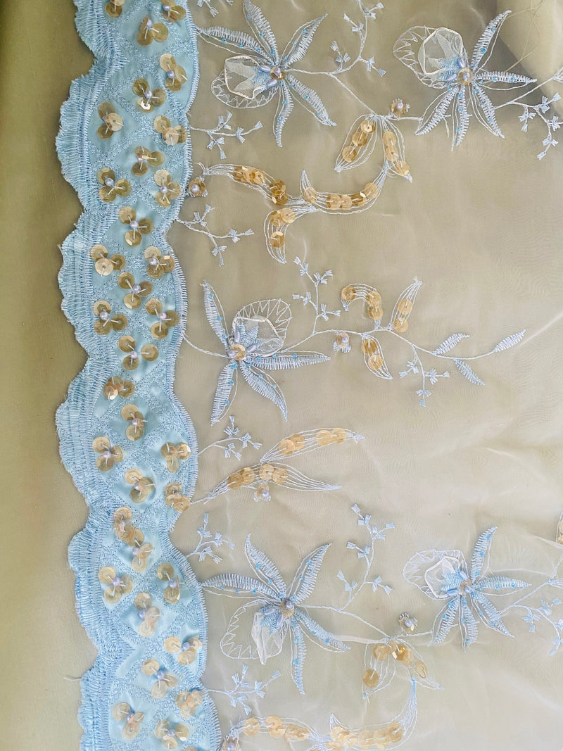 NEW Queen Tiff Novelty Couture 100% Silk Floral Mesh Beaded Yarn  Embroidered Fabric Tiffany BTY