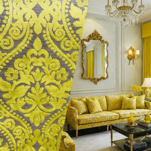 NEW! Sir Sanders Novelty Burnout Medallion Chenille Velvet Fabric - Electric Yellow- Upholstery - Fancy Styles Fabric Pierre Frey Lee Jofa Brunschwig & Fils