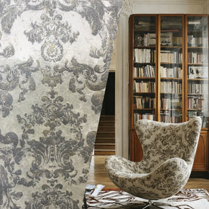 NEW! Queen Renee Antique Inspired Burnout Velvet Medallion Fabric - White W/ Silver & Gray - Fancy Styles Fabric Pierre Frey Lee Jofa Brunschwig & Fils