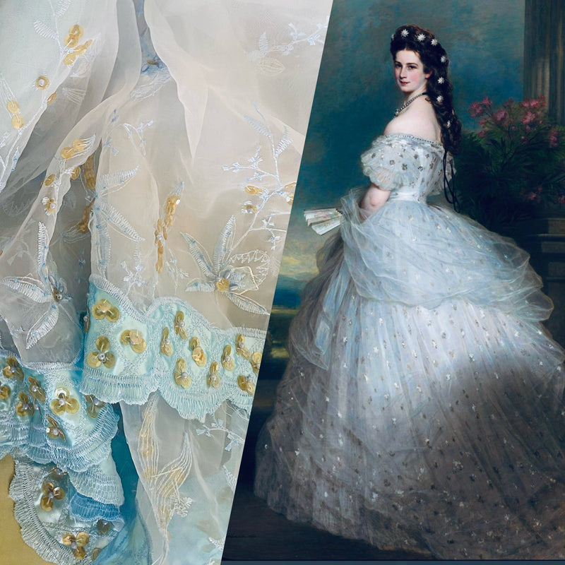App Deal: Duchess Katlin Floral Beaded Embroidered Organza- Light Blue