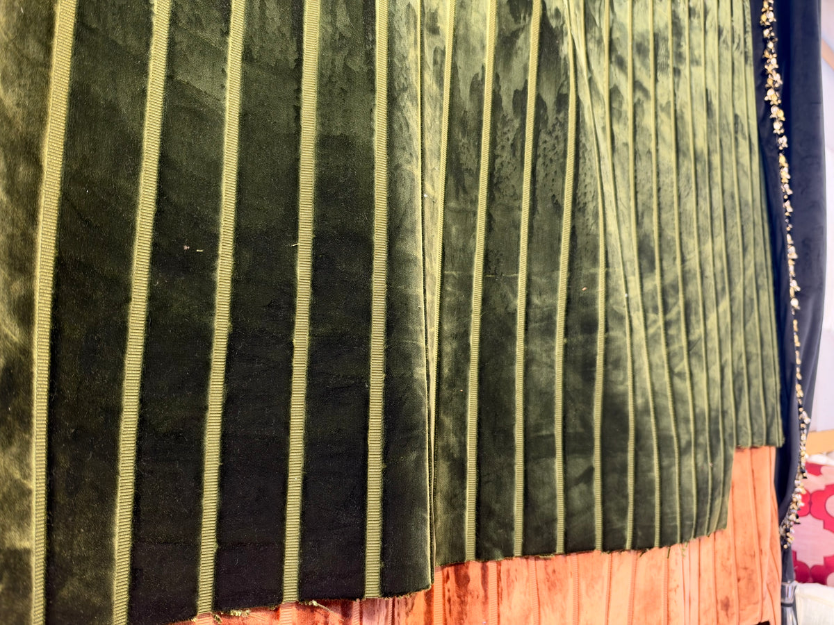NEW! Prince Caspiane Designer Venetian Burnout Stripe Velvet Central Park Green Fabric Upholstery