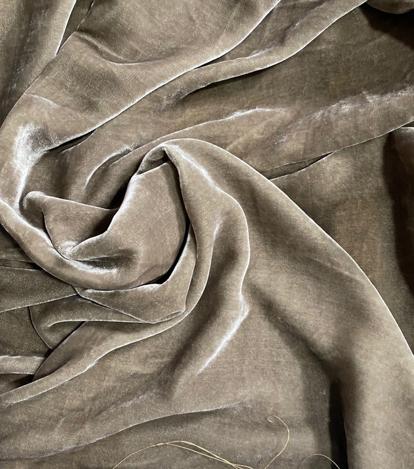 NEW Lord Greggory Designer Runway Silk Rayon Velvet in Taupe Gray - Fancy Styles Fabric Pierre Frey Lee Jofa Brunschwig & Fils