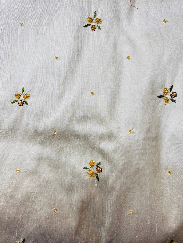 NEW! SALE! Queen Jane Beaded Floral 100% Silk Taffeta Fabric - Ivory W/ Yellow Beaded Flowers - Fancy Styles Fabric Pierre Frey Lee Jofa Brunschwig & Fils