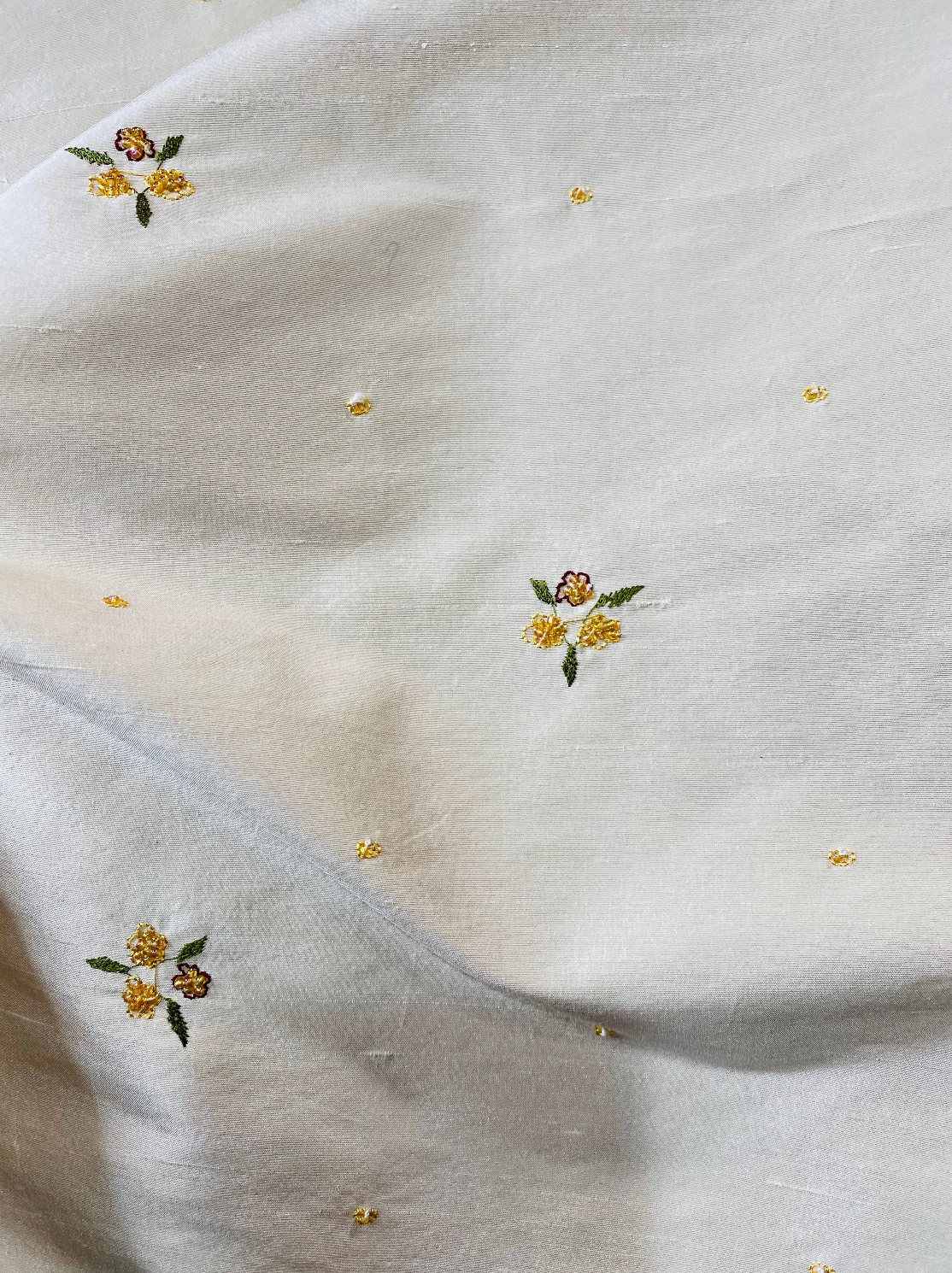 NEW! SALE! Queen Jane Beaded Floral 100% Silk Taffeta Fabric - Ivory W/ Yellow Beaded Flowers - Fancy Styles Fabric Pierre Frey Lee Jofa Brunschwig & Fils