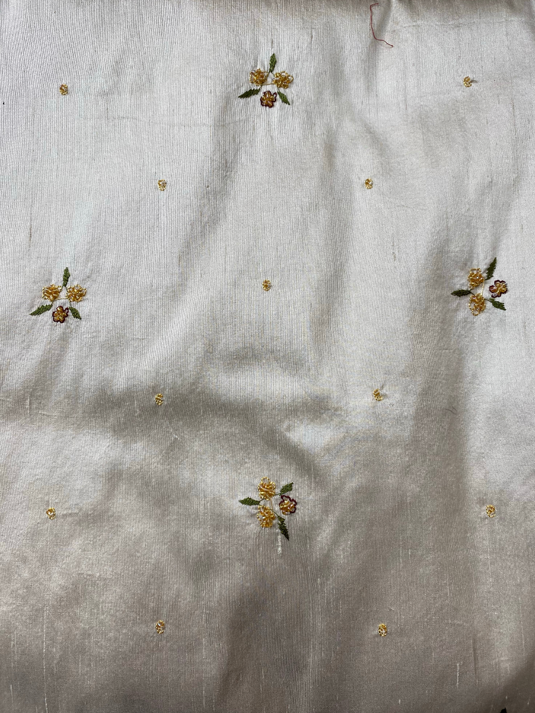 NEW! SALE! Queen Jane Beaded Floral 100% Silk Taffeta Fabric - Ivory W/ Yellow Beaded Flowers - Fancy Styles Fabric Pierre Frey Lee Jofa Brunschwig & Fils