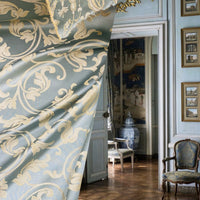 NEW Lord Percephone Neoclassical Floral Duck Egg Blue and Gold Upholstery and Drapery Fabric - Fancy Styles Fabric Pierre Frey Lee Jofa Brunschwig & Fils