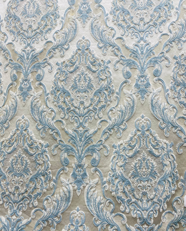 NEW Queen Marianna Novelty Ritz Neoclassical Brocade Satin Fabric - Eggshell Blue - Fancy Styles Fabric Pierre Frey Lee Jofa Brunschwig & Fils