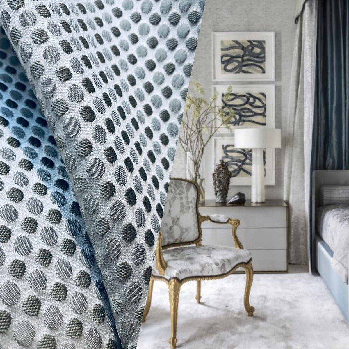 NEW Princess Gemma Designer Brocade Satin Fabric-Cloud Grey- Upholstery Medallion - Fancy Styles Fabric Pierre Frey Lee Jofa Brunschwig & Fils