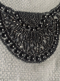 NEW THE QUEEN Silver Beaded Appliqué on White Mesh Lace - Fancy Styles Fabric Pierre Frey Lee Jofa Brunschwig & Fils