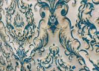 NEW Queen Marianna Novelty Ritz Neoclassical Brocade Satin Fabric - Peacock Blue - Fancy Styles Fabric Pierre Frey Lee Jofa Brunschwig & Fils