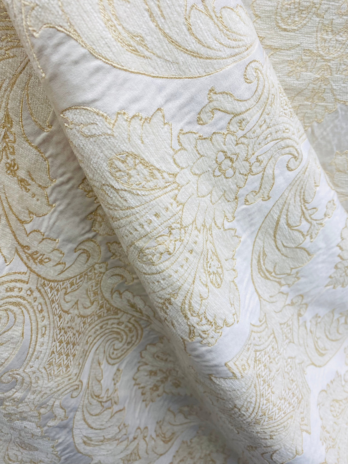 NEW Lady Daniella Designer Medallion Burnout Chenille Velvet Fabric - Brocade- White Cream Gold - Fancy Styles Fabric Pierre Frey Lee Jofa Brunschwig & Fils