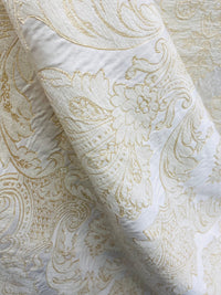 NEW Lady Daniella Designer Medallion Burnout Chenille Velvet Fabric - Brocade- White Cream Gold - Fancy Styles Fabric Pierre Frey Lee Jofa Brunschwig & Fils