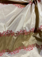 App Sale: Lady Kristen Designer 100% Silk Taffeta Embroidered Stripe Floral Fabric- Gold and Red