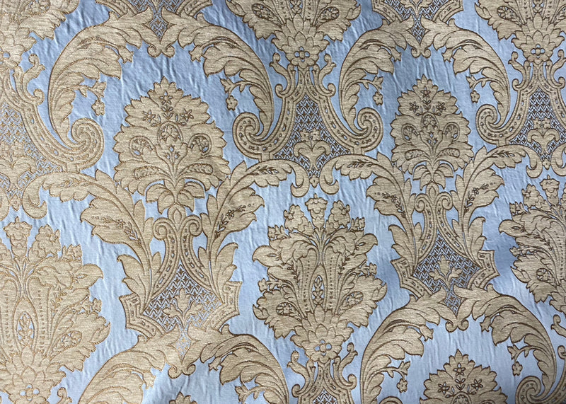 NEW King Donald Designer Brocade Satin Burnout Chenille Upholstery Velvet Fabric - Sky Blue