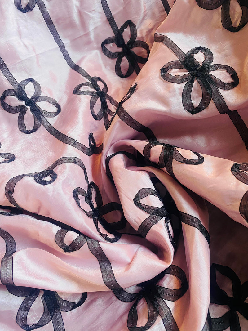 Live Deal: Duchess Batilda Bow Tie Ribbon Trimmed “Faux Silk” Fabric Pink & Black