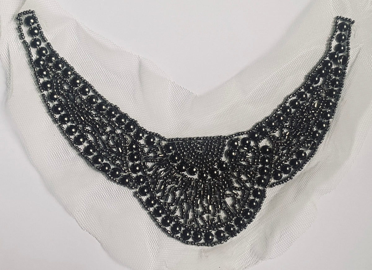 NEW THE QUEEN Silver Beaded Appliqué on White Mesh Lace - Fancy Styles Fabric Pierre Frey Lee Jofa Brunschwig & Fils