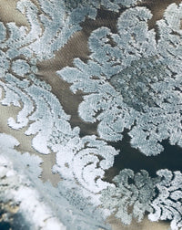 NEW! Emperor Walter Designer Italian Burnout Damask Chenille Silver-Blue Bronze Fabric Upholstery - Fancy Styles Fabric Pierre Frey Lee Jofa Brunschwig & Fils
