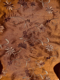 Queen Charlotte 100% Silk Dupioni in Copper with Black Irridescence with Embroidered Floral Motif Fabric - Fancy Styles Fabric Pierre Frey Lee Jofa Brunschwig & Fils