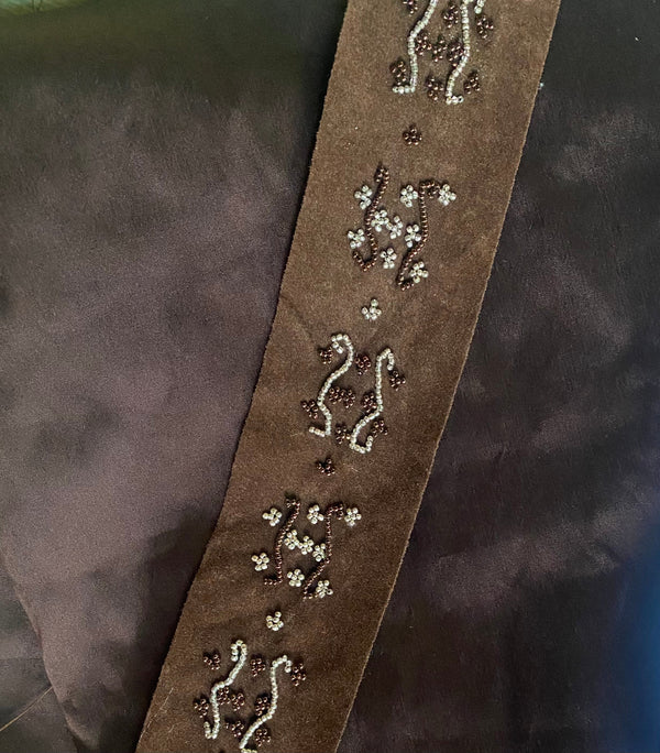 NEW! KING GORDON Faux Suede Beaded Trim- Brown - Fancy Styles Fabric Pierre Frey Lee Jofa Brunschwig & Fils