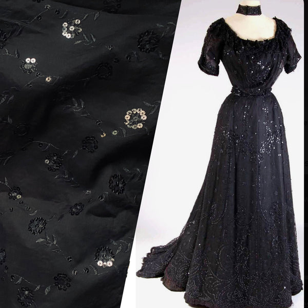 NEW Queen Carmine 100% Cotton Dress Weight Fabric with Embroidery and Sequins - Black - Fancy Styles Fabric Pierre Frey Lee Jofa Brunschwig & Fils