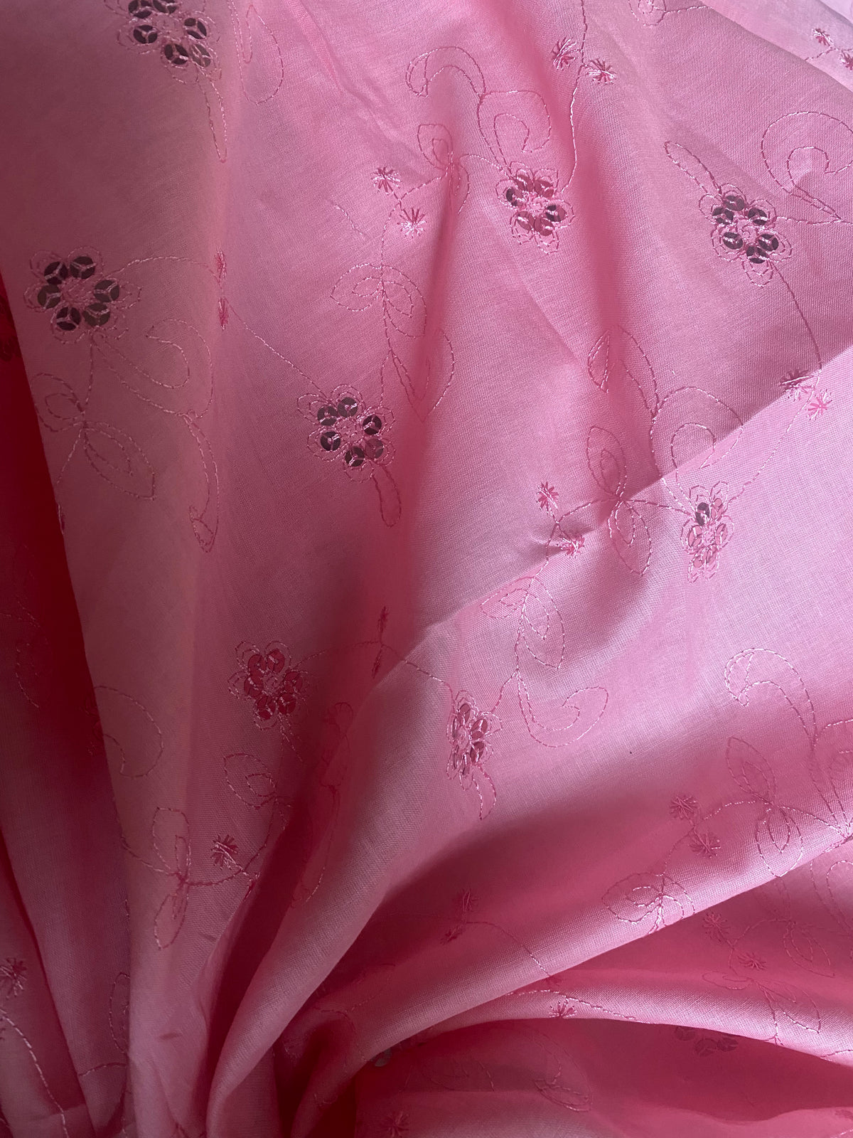 NEW Queen Carmine 100% Cotton Dress Weight Fabric with Embroidery and Sequins - Pink - Fancy Styles Fabric Pierre Frey Lee Jofa Brunschwig & Fils