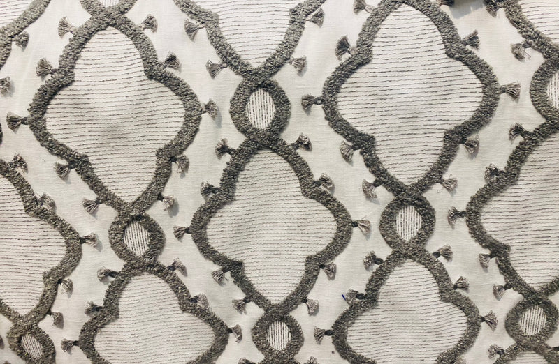 New Prince Peterson Designer Linen Inspired Decorating Drapery Fabric - Cream and Grey