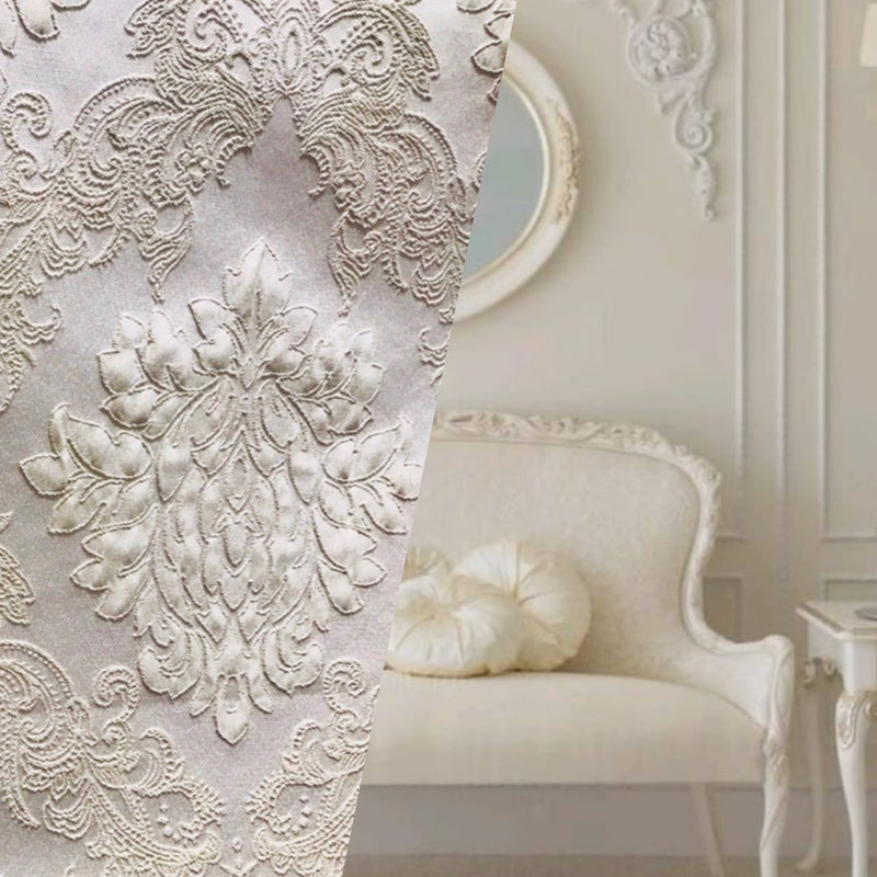 NEW Princess Gemma Designer Brocade Medallion Satin Upholstery Fabric- Pearl - By The Yard