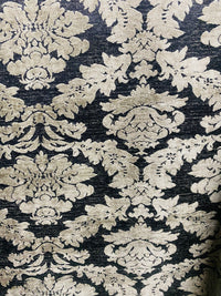 NEW! Lady Janet Designer Medallion Burnout Chenille Velvet Fabric - Silver and Black - Fancy Styles Fabric Pierre Frey Lee Jofa Brunschwig & Fils