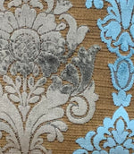 NEW! By The Roll (Wholesale): Prince John Designer Made In Italy Medallion Chenille Velvet Fabric Upholstery-Grey & Blue