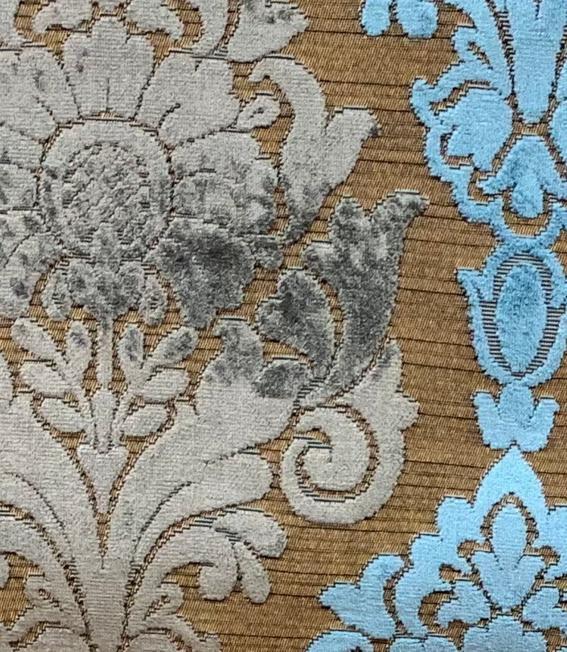 NEW! By The Roll (Wholesale): Prince John Designer Made In Italy Medallion Chenille Velvet Fabric Upholstery-Grey & Blue