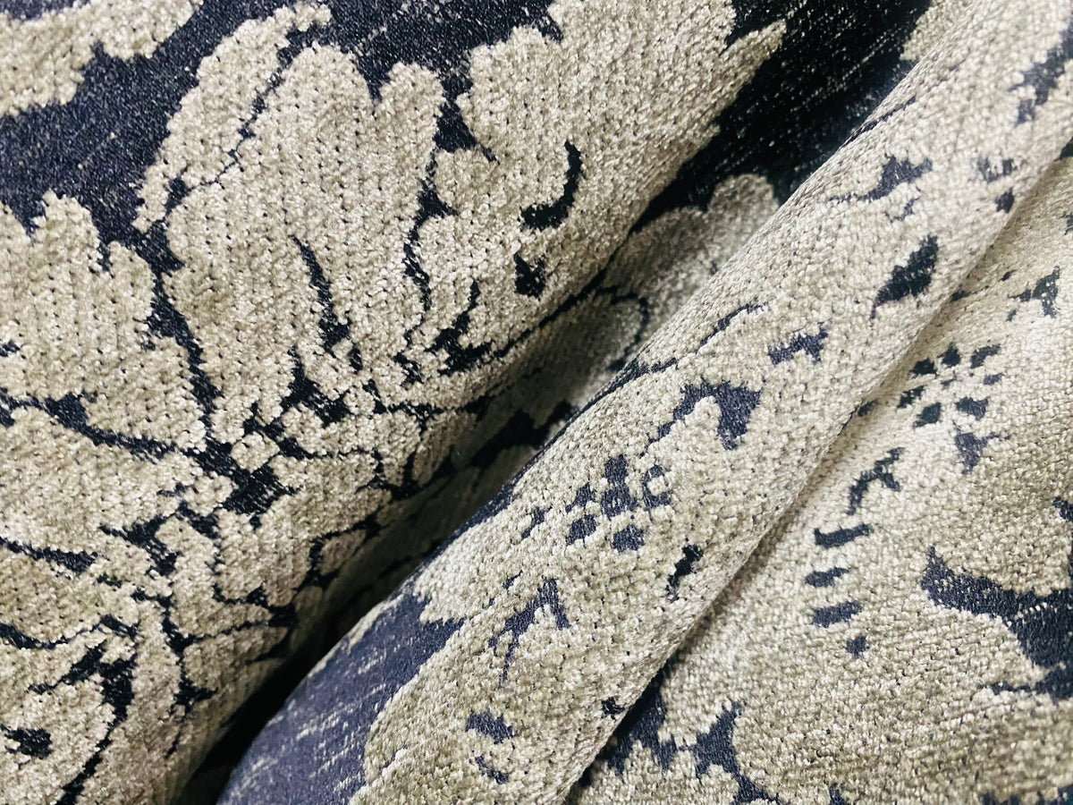 NEW! Lady Janet Designer Medallion Burnout Chenille Velvet Fabric - Silver and Black - Fancy Styles Fabric Pierre Frey Lee Jofa Brunschwig & Fils