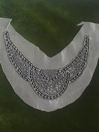 NEW THE QUEEN Silver Beaded Appliqué on White Mesh Lace - Fancy Styles Fabric Pierre Frey Lee Jofa Brunschwig & Fils