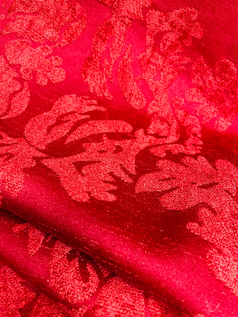 NEW! Lady Janet Designer Medallion Burnout Chenille Velvet Fabric RAILROADED - Red