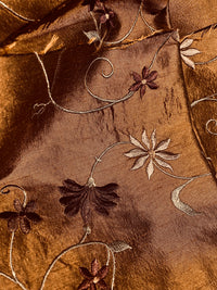 Queen Charlotte 100% Silk Dupioni in Copper with Black Irridescence with Embroidered Floral Motif Fabric - Fancy Styles Fabric Pierre Frey Lee Jofa Brunschwig & Fils