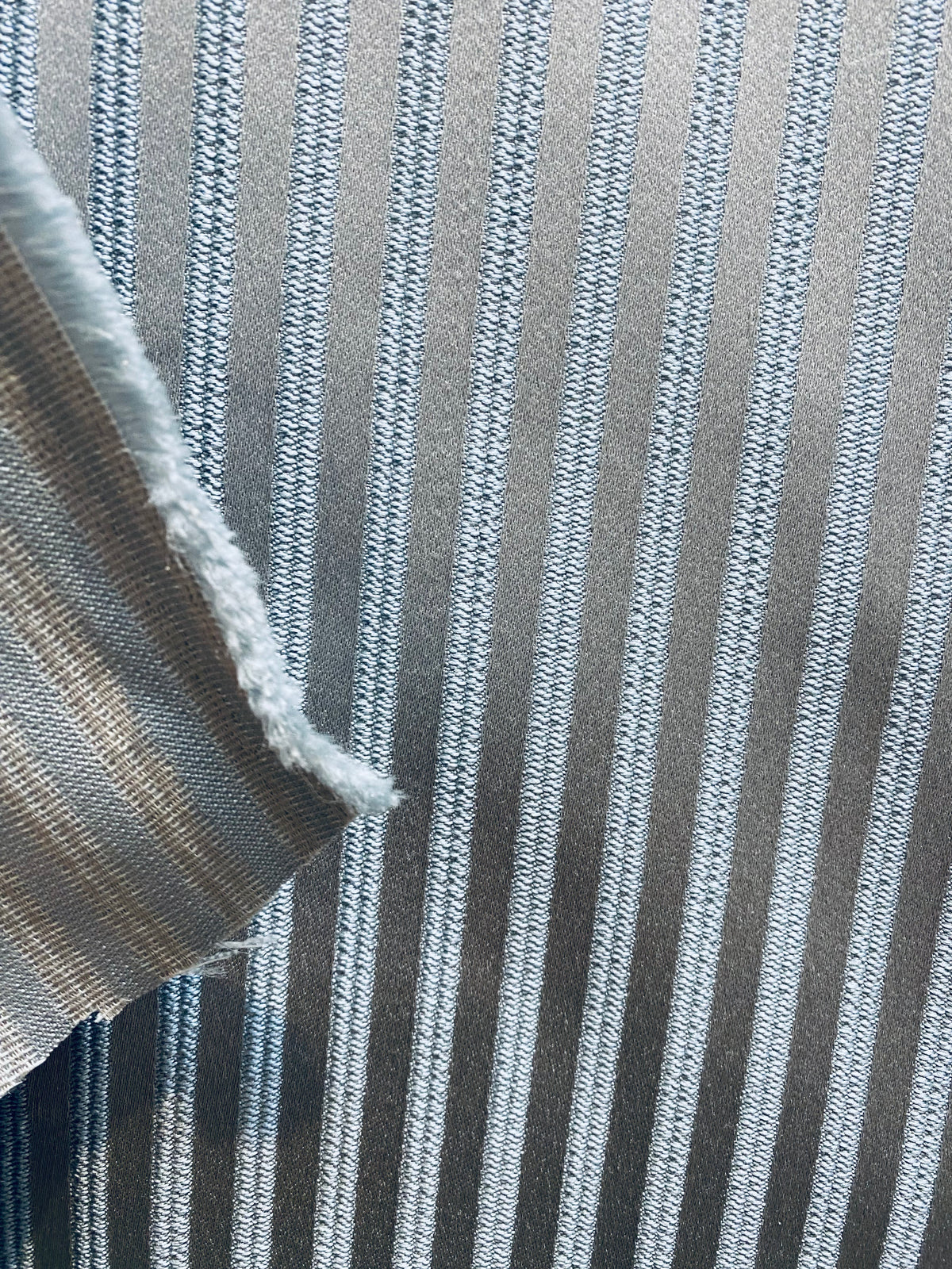 NEW Princess Gemma STRIPE Designer Brocade Satin Fabric- Ice Blue on Grey- Upholstery - Fancy Styles Fabric Pierre Frey Lee Jofa Brunschwig & Fils